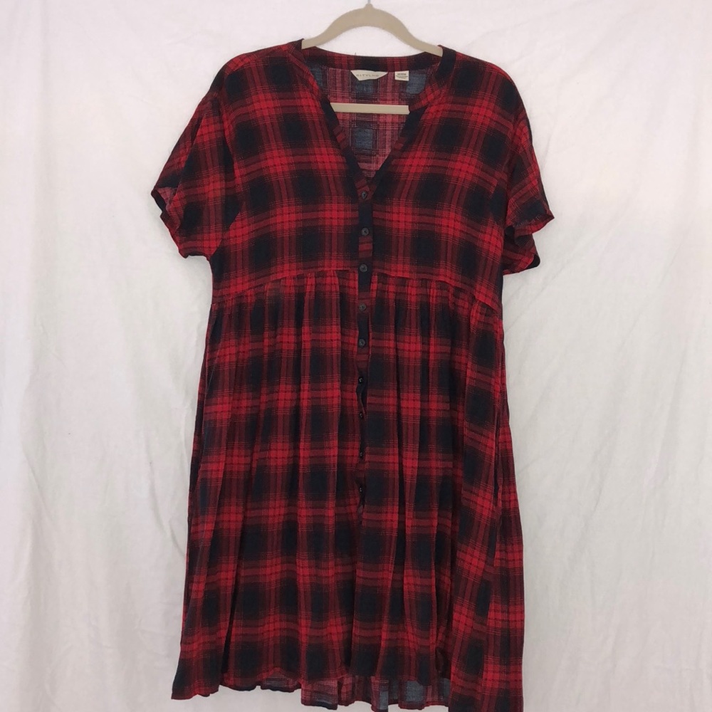 Red and black plaid babydoll dress